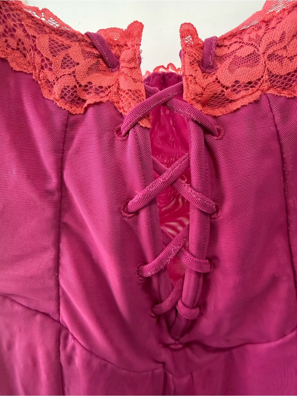 House of CB Hot Pink Maxi Dress with Pale Pink Lace Trim - Picture 5 of 7